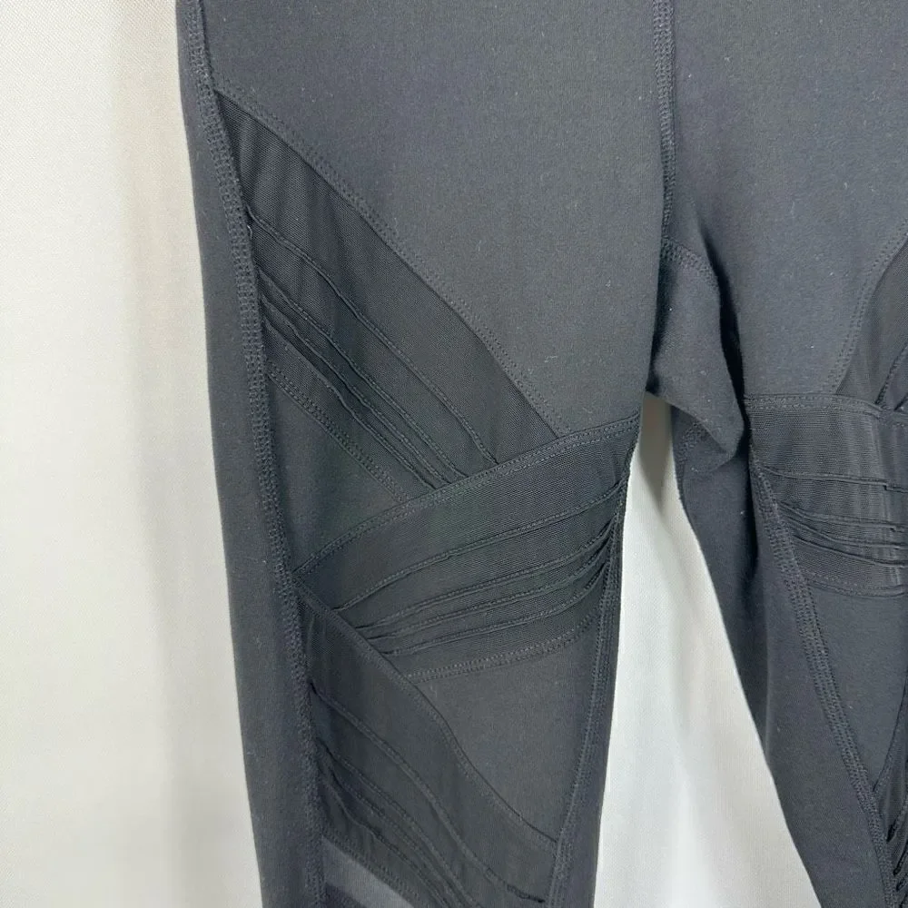 Alo Black Leggings High Rise Sheer Mesh Legs Pin Tuck Size XS Inseam 28